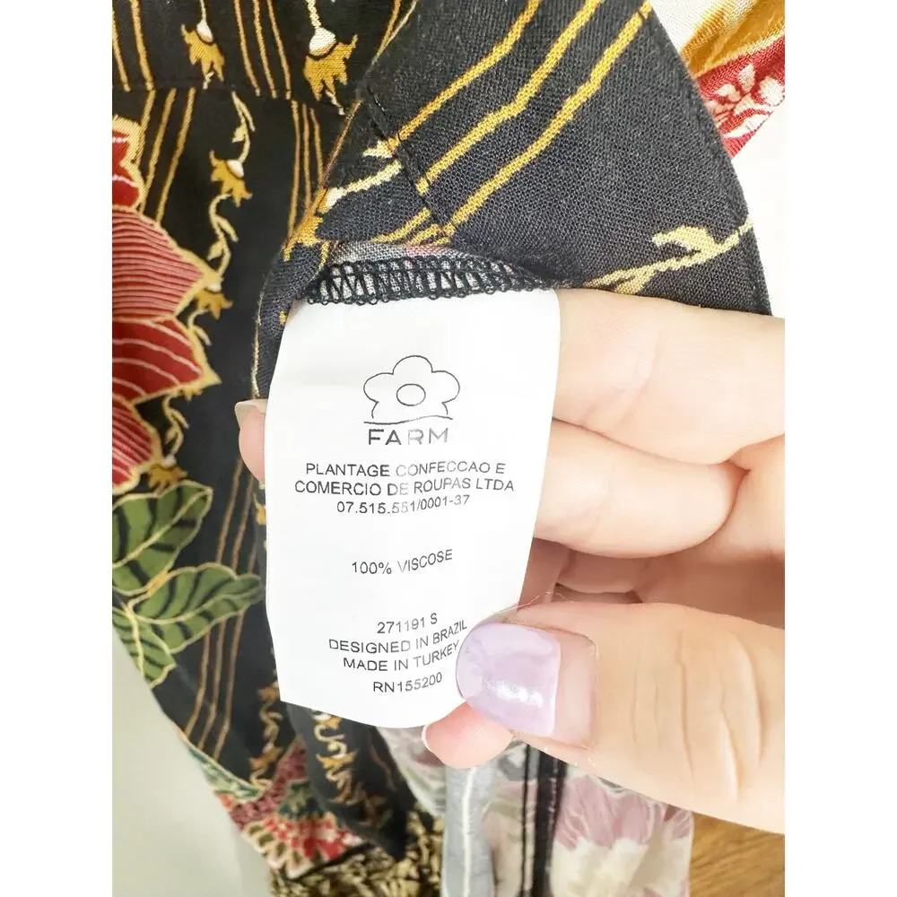 Farm Rio Anthropologie Black Tropical Floral Wrap Maxi Dress Medium - Picture 8 of 9